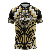 Aotearoa Ngati Tama Personalised Zipper Polo Shirt Maori Iwi Poutama Puhoro Tattoo LT14 Yellow - Polynesian Pride
