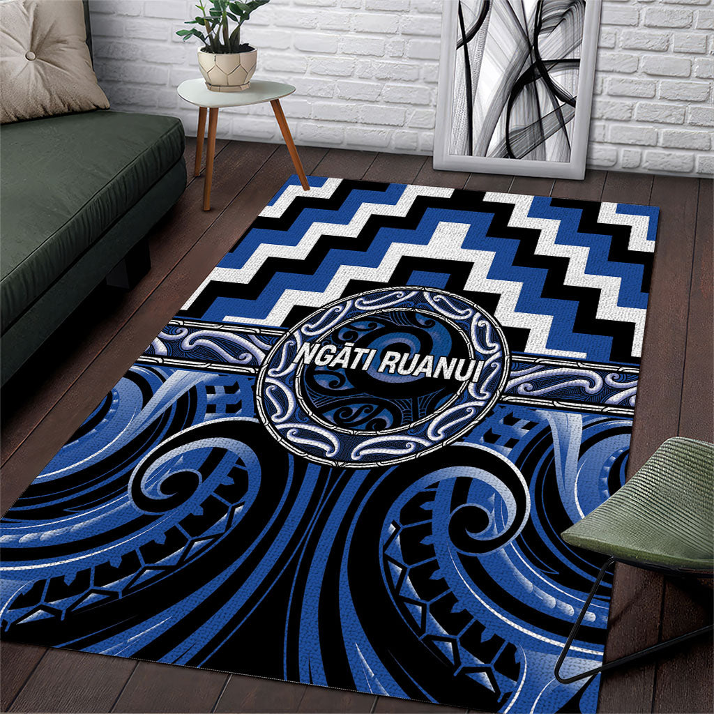 Aotearoa Ngati Ruanui Area Rug Maori Iwi Poutama Puhoro Tattoo LT14 Blue - Polynesian Pride