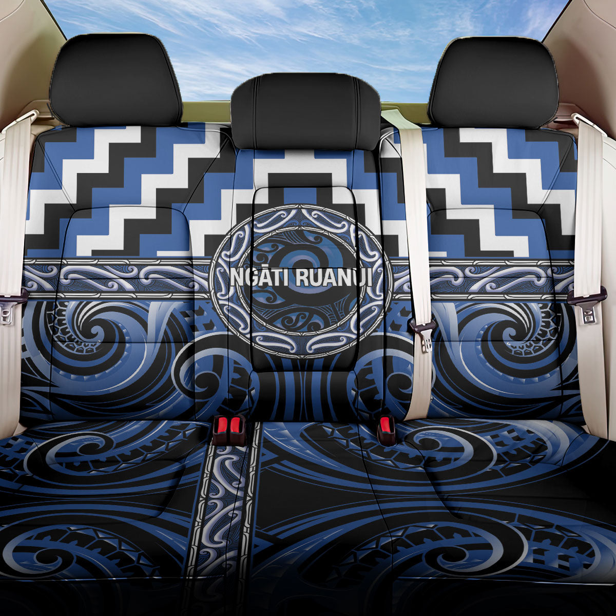 Aotearoa Ngati Ruanui Back Car Seat Cover Maori Iwi Poutama Puhoro Tattoo LT14 One Size Blue - Polynesian Pride