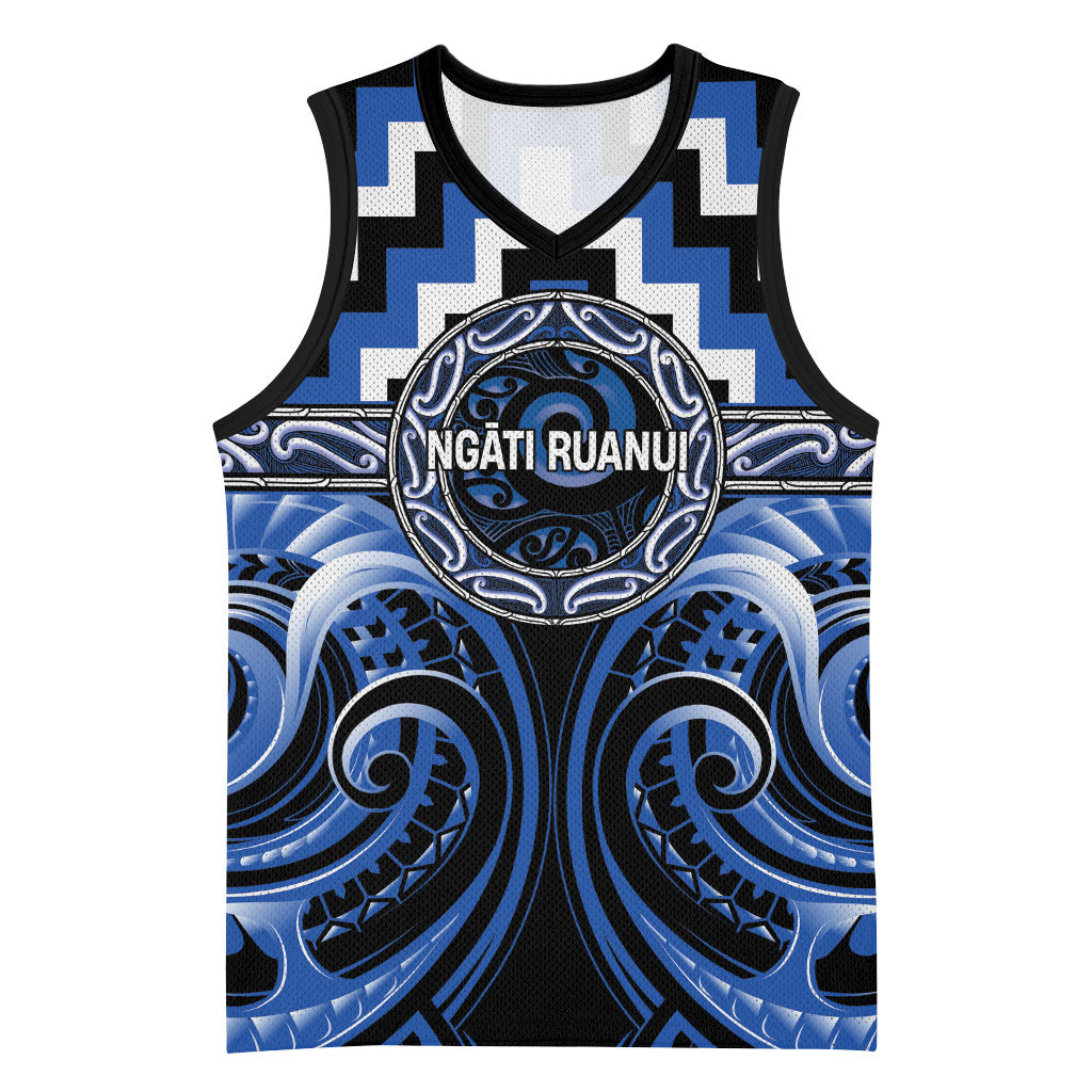 Aotearoa Ngati Ruanui Personalised Basketball Jersey Maori Iwi Poutama Puhoro Tattoo LT14 Unisex Blue - Polynesian Pride