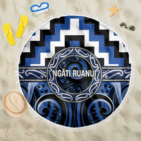 Aotearoa Ngati Ruanui Beach Blanket Maori Iwi Poutama Puhoro Tattoo LT14 One Size 150cm Blue - Polynesian Pride