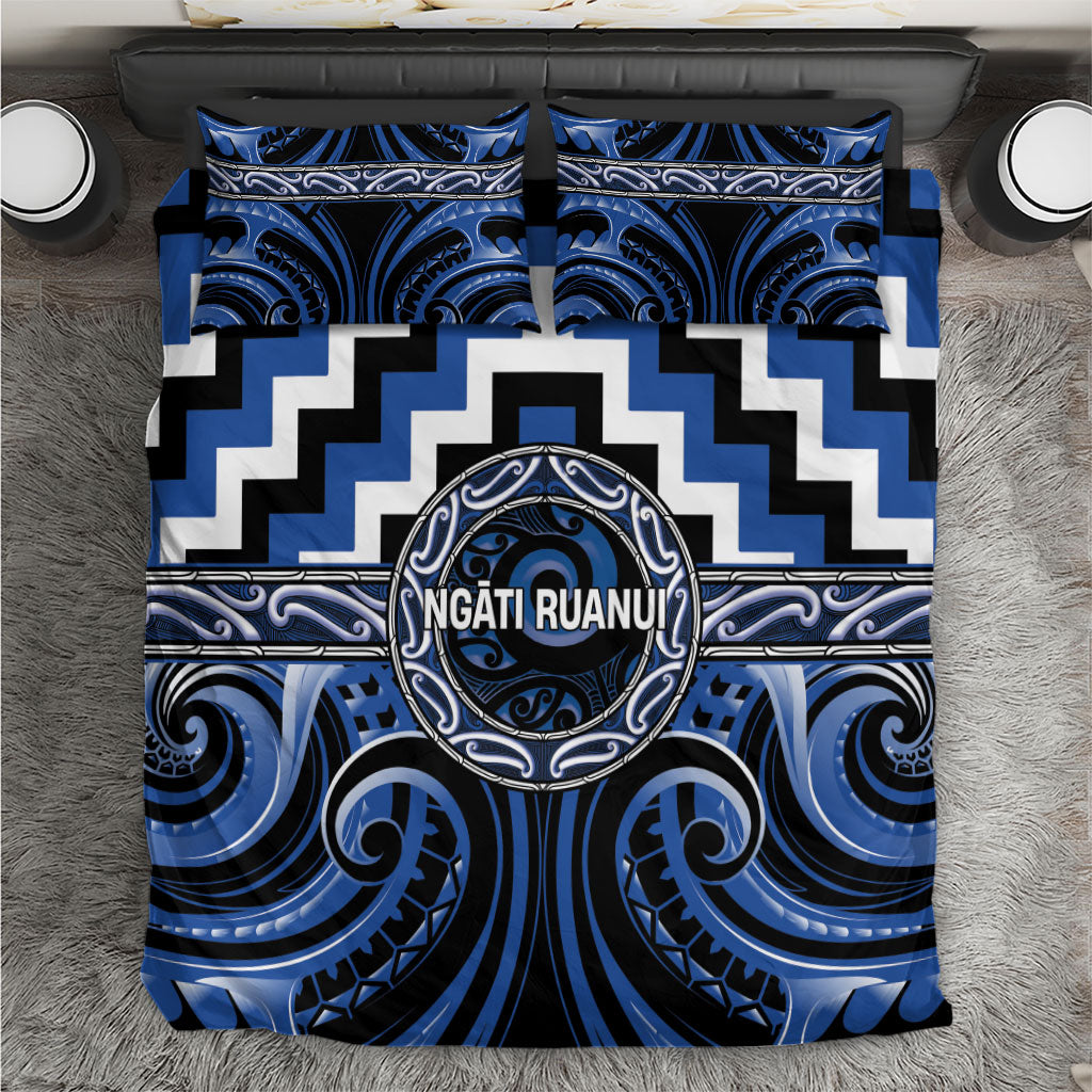 Aotearoa Ngati Ruanui Bedding Set Maori Iwi Poutama Puhoro Tattoo LT14 Blue - Polynesian Pride
