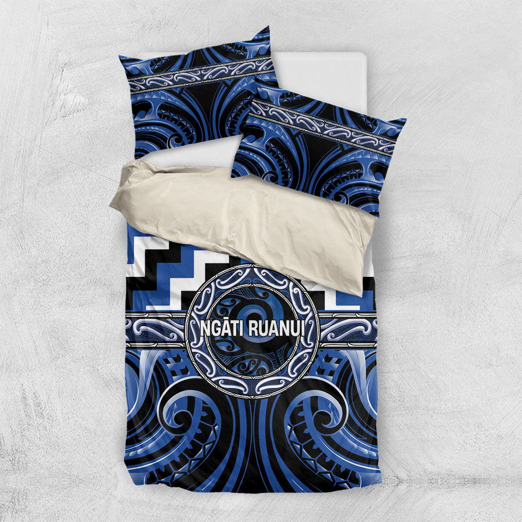 Aotearoa Ngati Ruanui Bedding Set Maori Iwi Poutama Puhoro Tattoo LT14 US Twin 172cm x 218cm Blue - Polynesian Pride