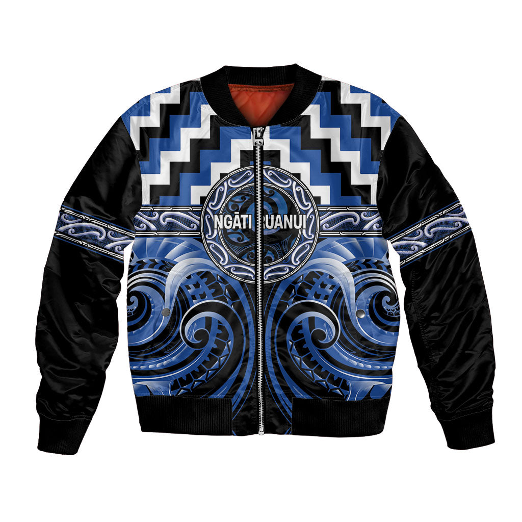 Aotearoa Ngati Ruanui Personalised Bomber Jacket Maori Iwi Poutama Puhoro Tattoo LT14 Unisex Blue - Polynesian Pride