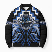 Aotearoa Ngati Ruanui Personalised Bomber Puffer Jacket Maori Iwi Poutama Puhoro Tattoo LT14 Unisex Blue - Polynesian Pride