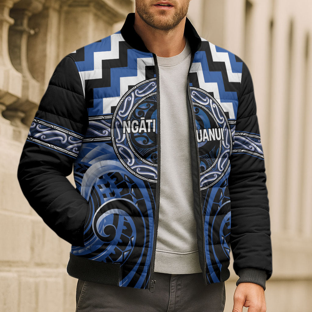 Aotearoa Ngati Ruanui Personalised Bomber Puffer Jacket Maori Iwi Poutama Puhoro Tattoo LT14 - Polynesian Pride
