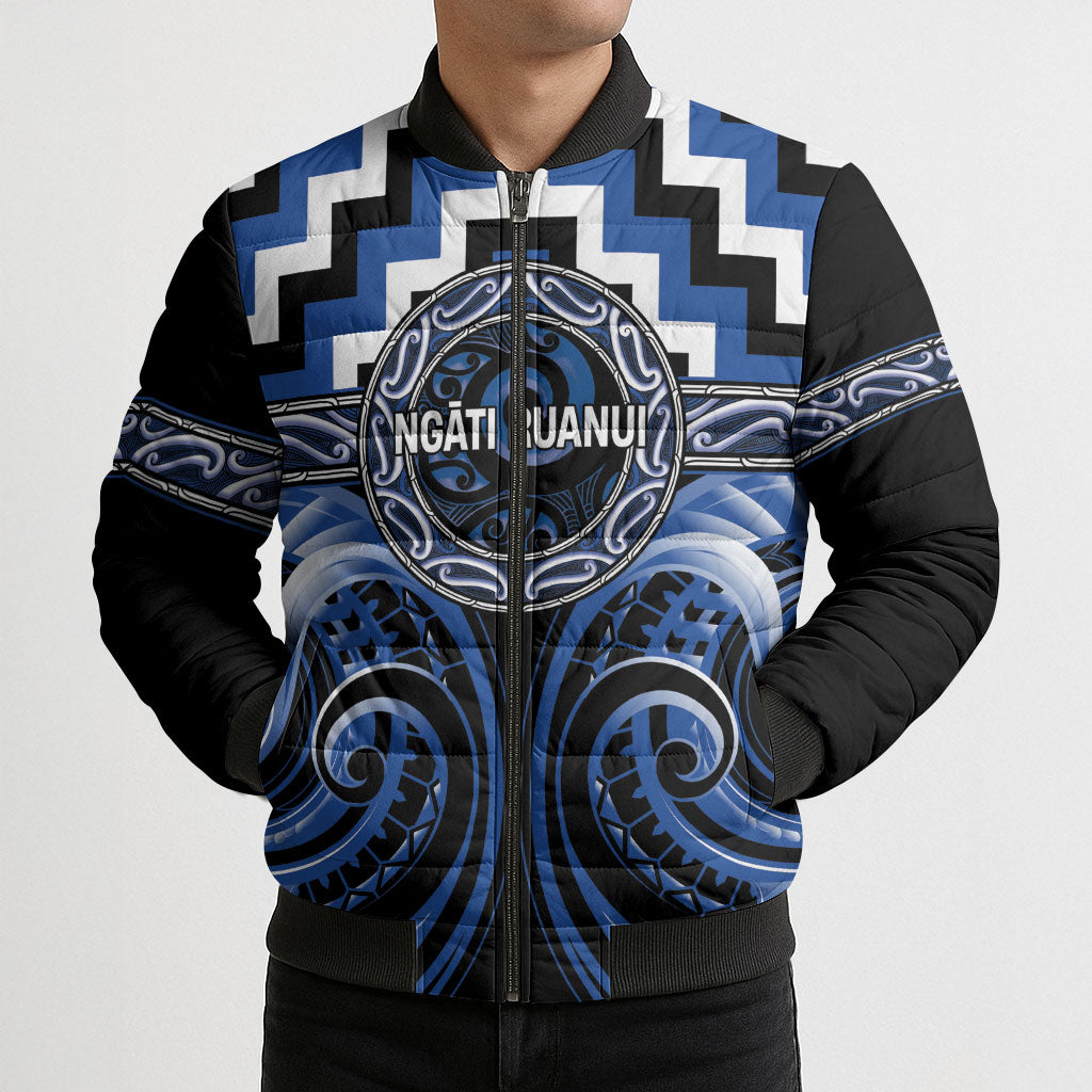 Aotearoa Ngati Ruanui Personalised Bomber Puffer Jacket Maori Iwi Poutama Puhoro Tattoo LT14 - Polynesian Pride