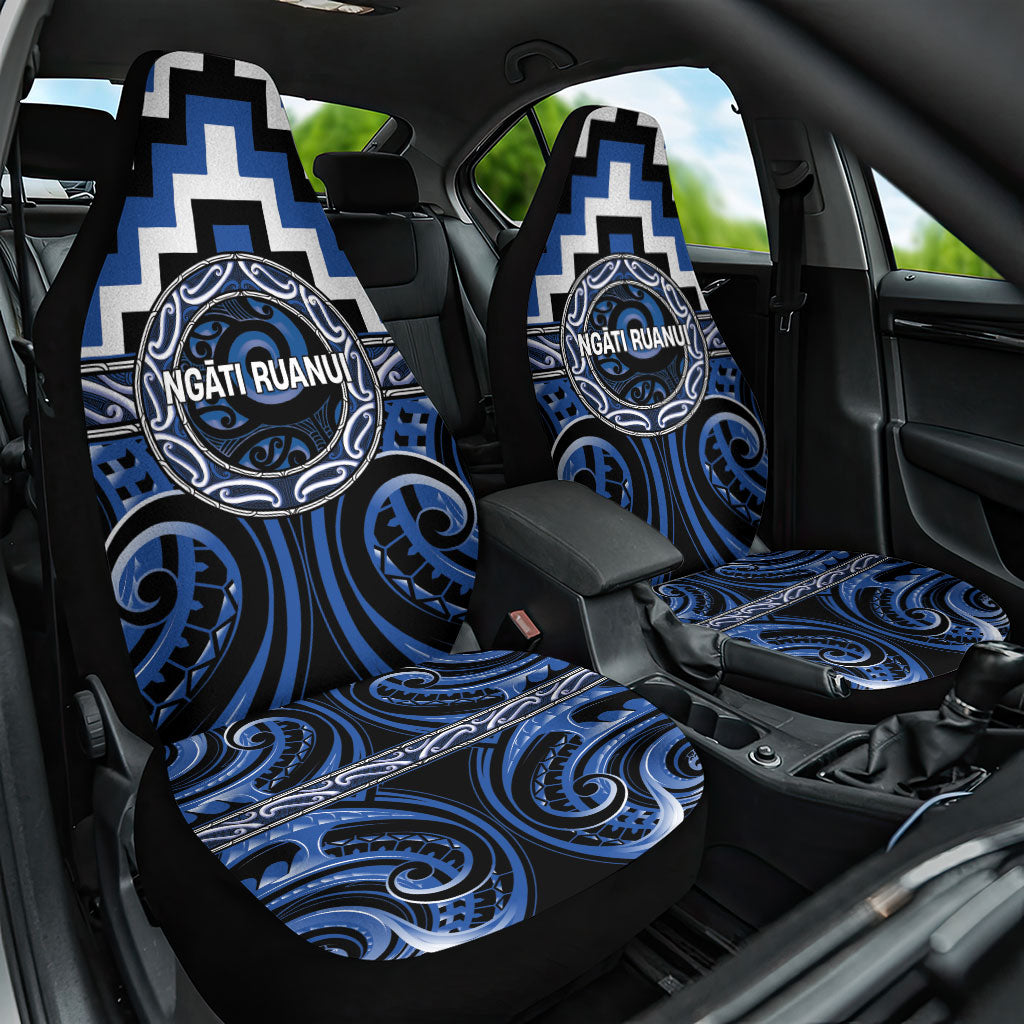 Aotearoa Ngati Ruanui Car Seat Cover Maori Iwi Poutama Puhoro Tattoo LT14 One Size Blue - Polynesian Pride