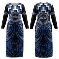 Aotearoa Ngati Ruanui Personalised Couples Matching Long Sleeve Bodycon Dress and Long Sleeve Button Shirt Maori Iwi Poutama Puhoro Tattoo LT14 - Polynesian Pride