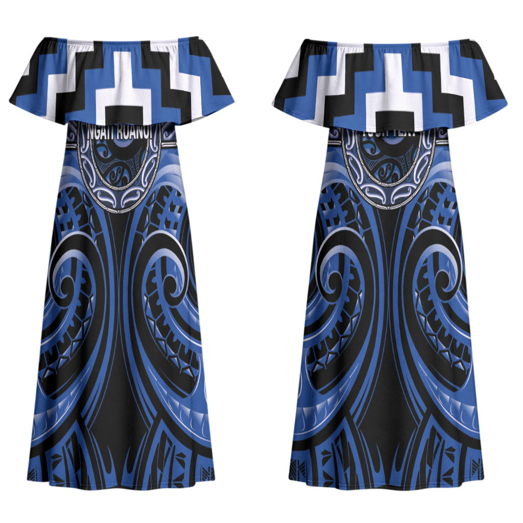 Aotearoa Ngati Ruanui Personalised Couples Matching Off Shoulder Maxi Dress and Hawaiian Shirt Maori Iwi Poutama Puhoro Tattoo LT14 - Polynesian Pride