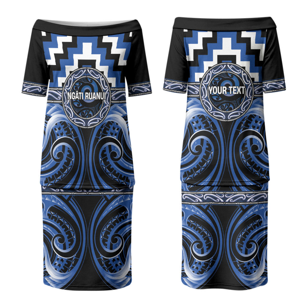 Aotearoa Ngati Ruanui Personalised Couples Matching Puletasi and Long Sleeve Button Shirt Maori Iwi Poutama Puhoro Tattoo LT14 - Polynesian Pride