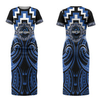 Aotearoa Ngati Ruanui Personalised Couples Matching Short Sleeve Bodycon Dress and Long Sleeve Button Shirt Maori Iwi Poutama Puhoro Tattoo LT14 - Polynesian Pride