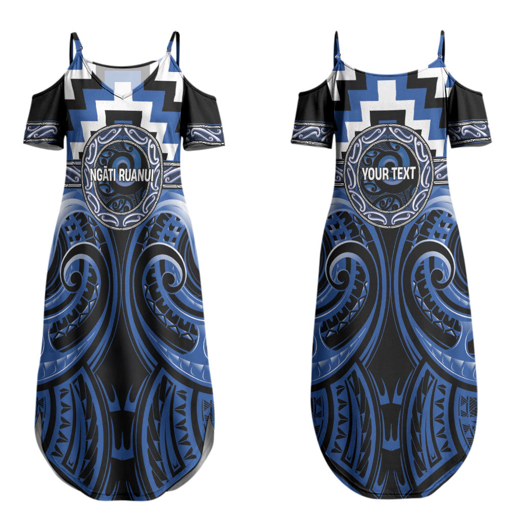 Aotearoa Ngati Ruanui Personalised Couples Matching Summer Maxi Dress and Long Sleeve Button Shirt Maori Iwi Poutama Puhoro Tattoo LT14 - Polynesian Pride