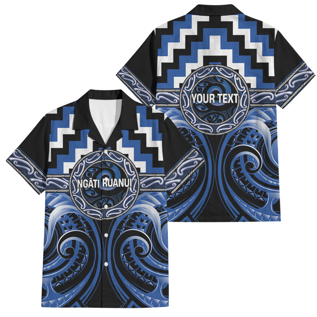 Aotearoa Ngati Ruanui Personalised Family Matching Long Sleeve Bodycon Dress and Hawaiian Shirt Maori Iwi Poutama Puhoro Tattoo LT14 Dad's Shirt - Short Sleeve Blue - Polynesian Pride