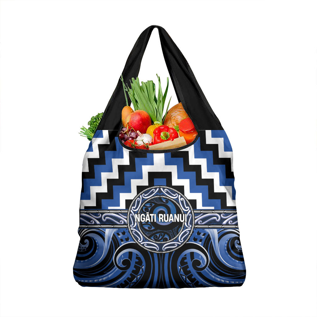 Aotearoa Ngati Ruanui Grocery Bag Maori Iwi Poutama Puhoro Tattoo LT14 1-pack One Size Blue - Polynesian Pride