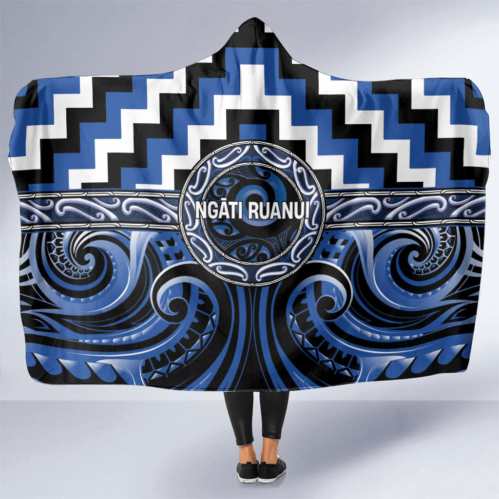 Aotearoa Ngati Ruanui Hooded Blanket Maori Iwi Poutama Puhoro Tattoo LT14 One Size Blue - Polynesian Pride
