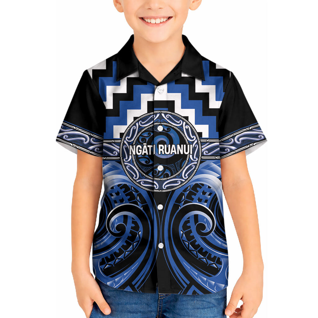 Aotearoa Ngati Ruanui Personalised Kid Hawaiian Shirt Maori Iwi Poutama Puhoro Tattoo LT14 Kid Blue - Polynesian Pride