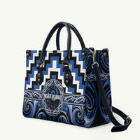 Aotearoa Ngati Ruanui Leather Bag Maori Iwi Poutama Puhoro Tattoo LT14 Blue - Polynesian Pride
