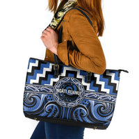 Aotearoa Ngati Ruanui Leather Tote Bag Maori Iwi Poutama Puhoro Tattoo LT14 Blue - Polynesian Pride