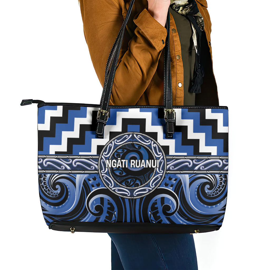Aotearoa Ngati Ruanui Leather Tote Bag Maori Iwi Poutama Puhoro Tattoo LT14 - Polynesian Pride