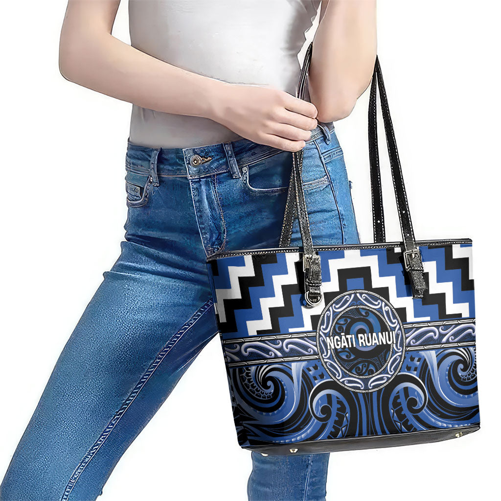 Aotearoa Ngati Ruanui Leather Tote Bag Maori Iwi Poutama Puhoro Tattoo LT14 - Polynesian Pride