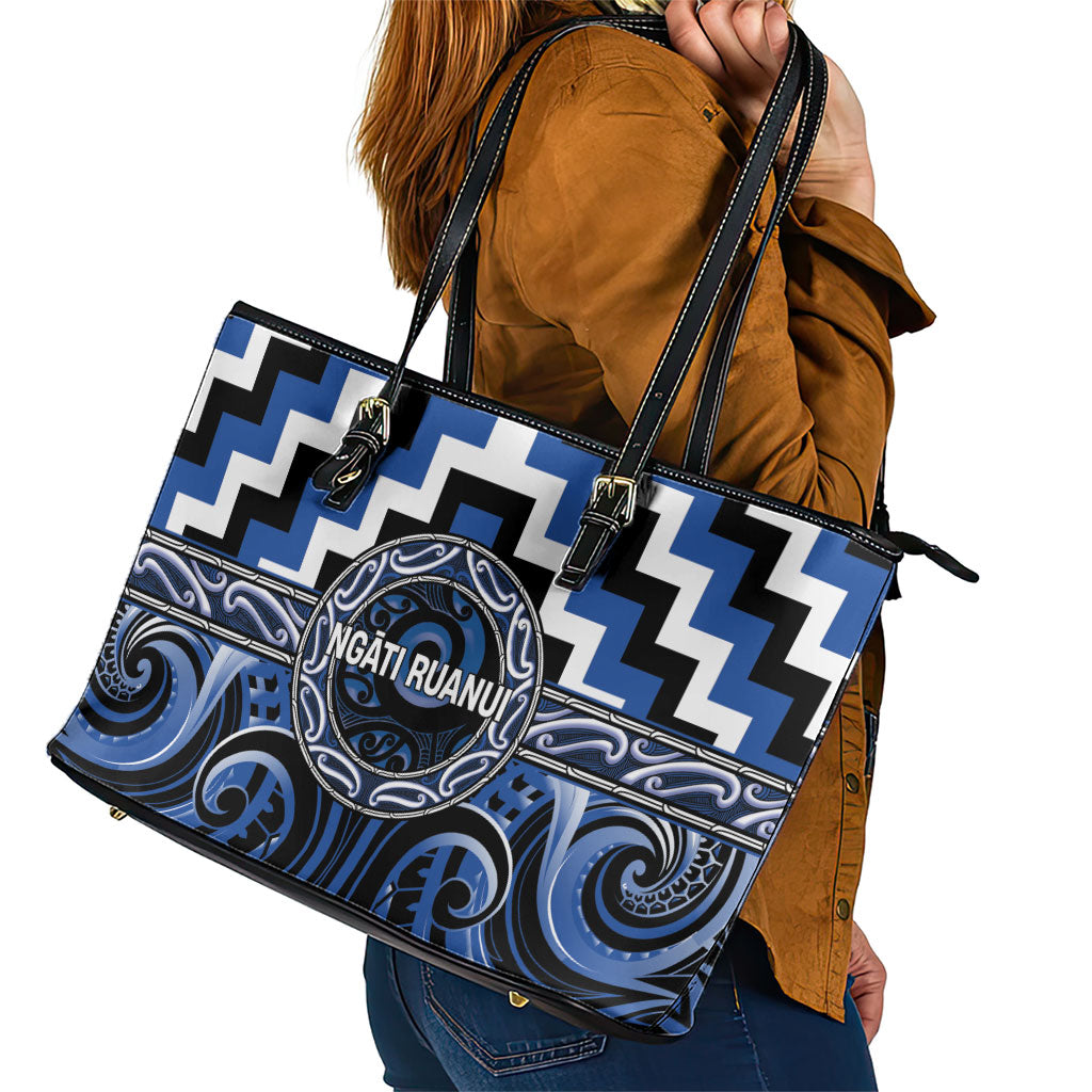 Aotearoa Ngati Ruanui Leather Tote Bag Maori Iwi Poutama Puhoro Tattoo LT14 - Polynesian Pride