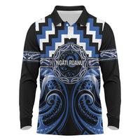 Aotearoa Ngati Ruanui Personalised Long Sleeve Polo Shirt Maori Iwi Poutama Puhoro Tattoo LT14 Blue - Polynesian Pride