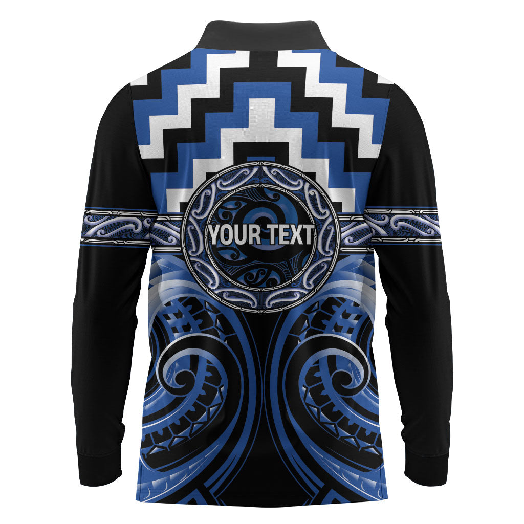 Aotearoa Ngati Ruanui Personalised Long Sleeve Polo Shirt Maori Iwi Poutama Puhoro Tattoo LT14 - Polynesian Pride