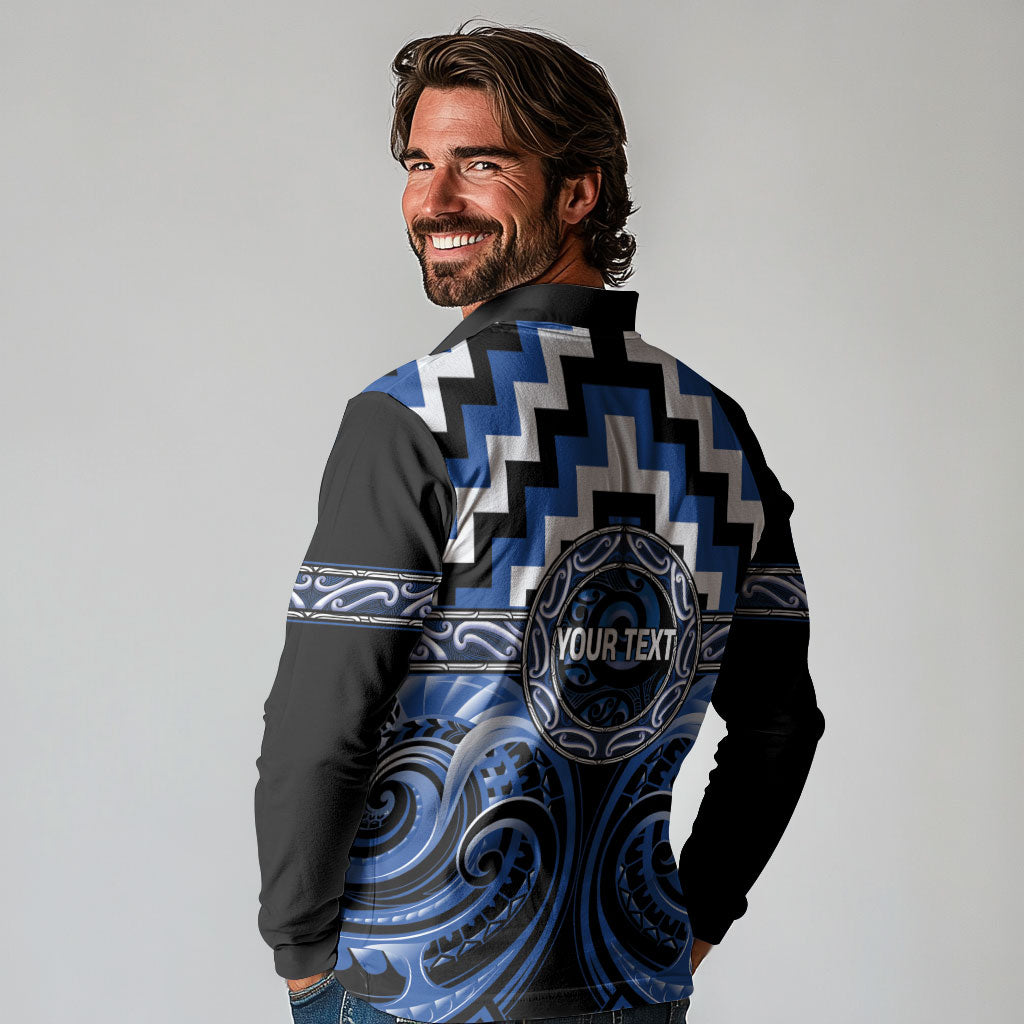 Aotearoa Ngati Ruanui Personalised Long Sleeve Polo Shirt Maori Iwi Poutama Puhoro Tattoo LT14 - Polynesian Pride