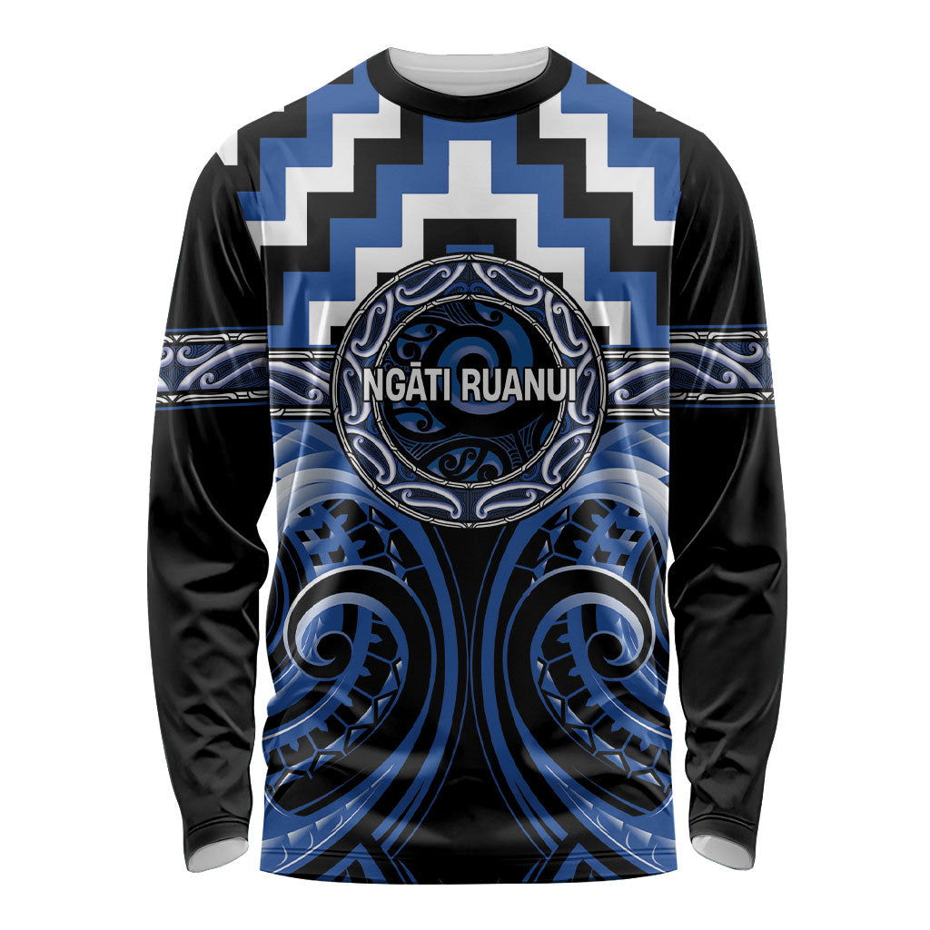 Aotearoa Ngati Ruanui Personalised Long Sleeve Shirt Maori Iwi Poutama Puhoro Tattoo LT14 Unisex Blue - Polynesian Pride