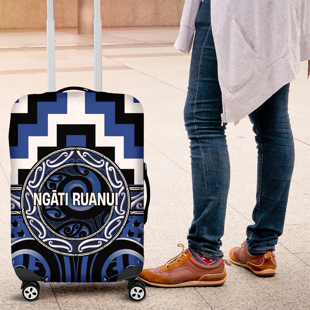 Aotearoa Ngati Ruanui Luggage Cover Maori Iwi Poutama Puhoro Tattoo LT14 Blue - Polynesian Pride