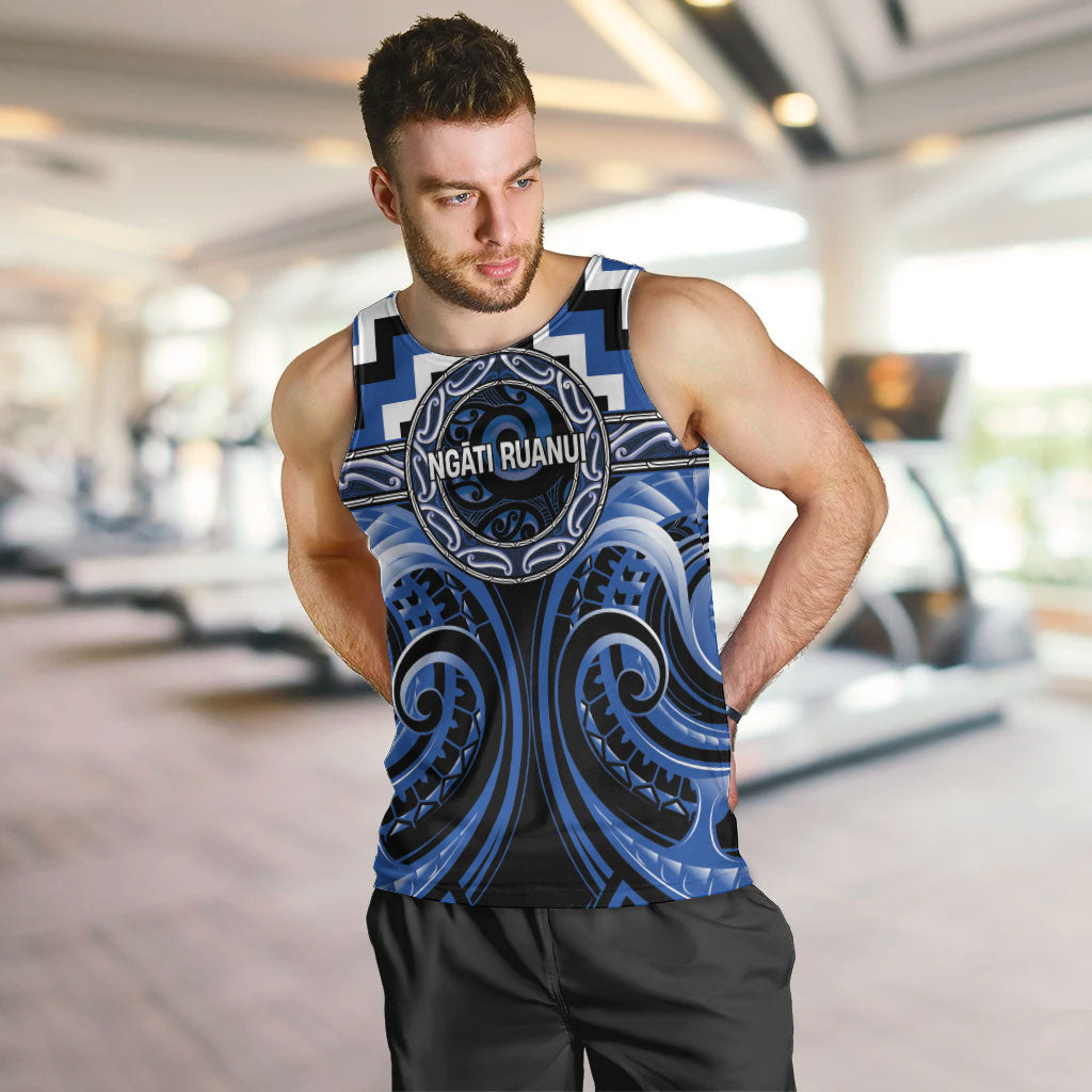 Aotearoa Ngati Ruanui Personalised Men Tank Top Maori Iwi Poutama Puhoro Tattoo LT14 Blue - Polynesian Pride