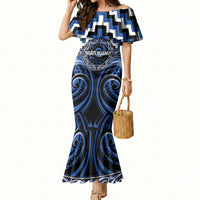 Aotearoa Ngati Ruanui Personalised Mermaid Dress Maori Iwi Poutama Puhoro Tattoo LT14 Women Blue - Polynesian Pride