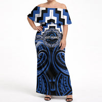 Aotearoa Ngati Ruanui Personalised Off Shoulder Maxi Dress Maori Iwi Poutama Puhoro Tattoo LT14 Women Blue - Polynesian Pride