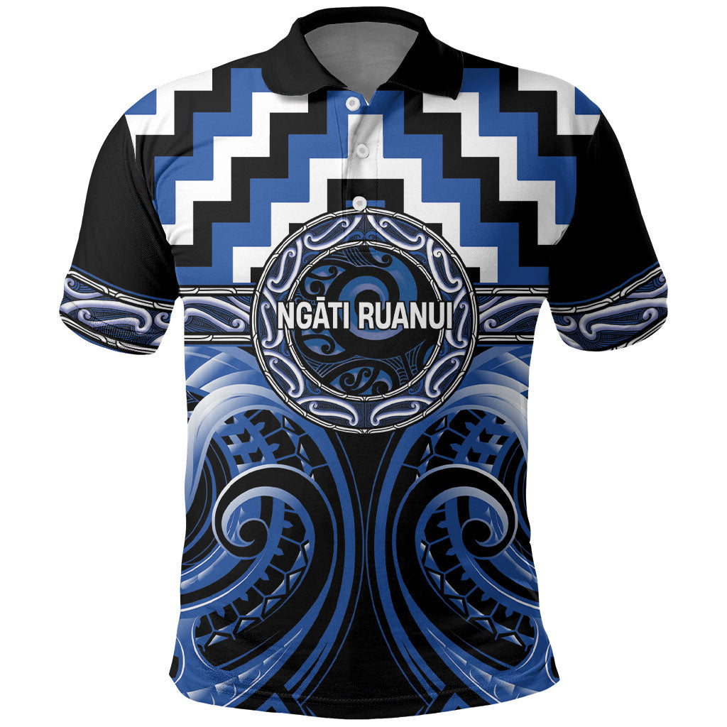 Aotearoa Ngati Ruanui Personalised Polo Shirt Maori Iwi Poutama Puhoro Tattoo LT14 Blue - Polynesian Pride