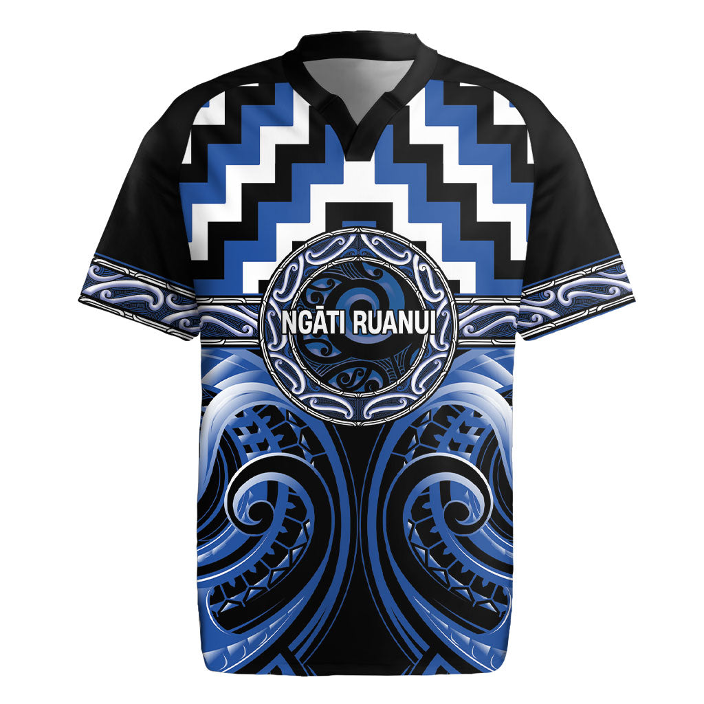 Aotearoa Ngati Ruanui Personalised Rugby Jersey Maori Iwi Poutama Puhoro Tattoo LT14 Blue - Polynesian Pride
