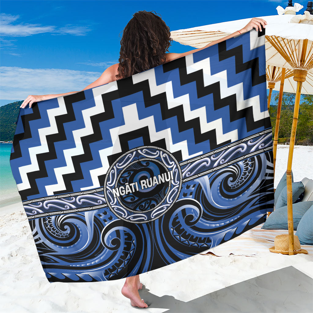 Aotearoa Ngati Ruanui Sarong Maori Iwi Poutama Puhoro Tattoo LT14 One Size 44 x 66 inches Blue - Polynesian Pride