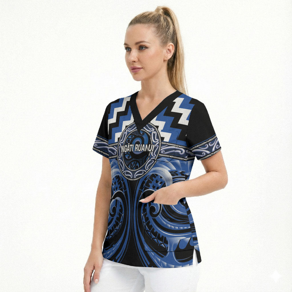 Aotearoa Ngati Ruanui Personalised Scrub Top Maori Iwi Poutama Puhoro Tattoo LT14 - Polynesian Pride