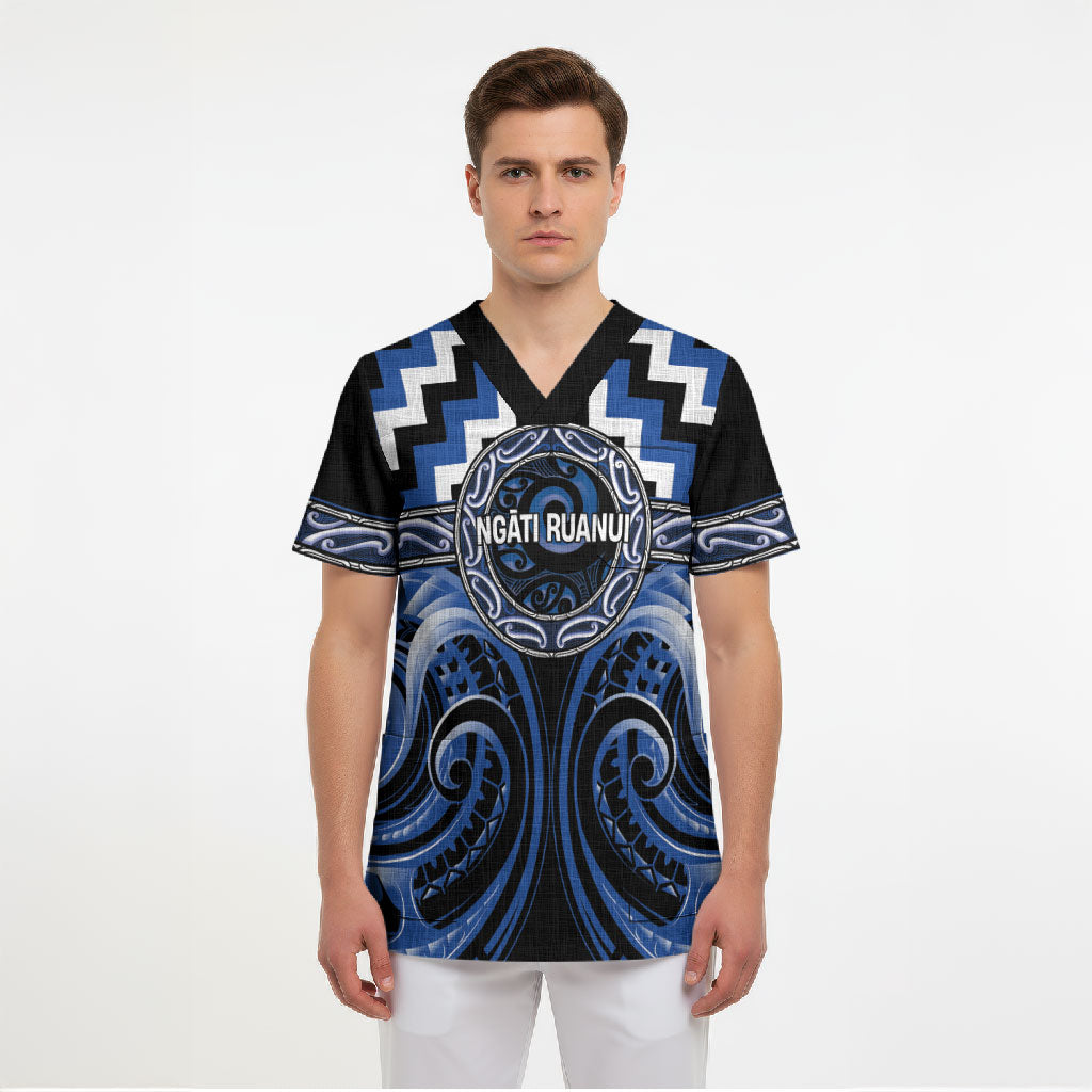Aotearoa Ngati Ruanui Personalised Scrub Top Maori Iwi Poutama Puhoro Tattoo LT14 - Polynesian Pride
