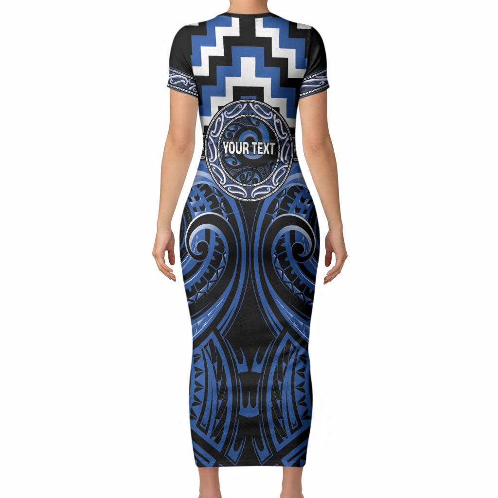 Aotearoa Ngati Ruanui Personalised Short Sleeve Bodycon Dress Maori Iwi Poutama Puhoro Tattoo LT14 - Polynesian Pride