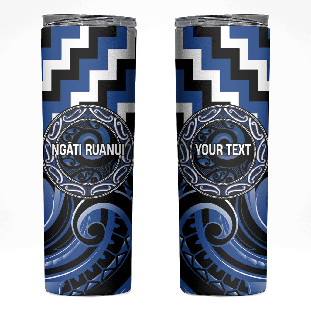 Aotearoa Ngati Ruanui Personalised Skinny Tumbler Maori Iwi Poutama Puhoro Tattoo LT14 Blue - Polynesian Pride