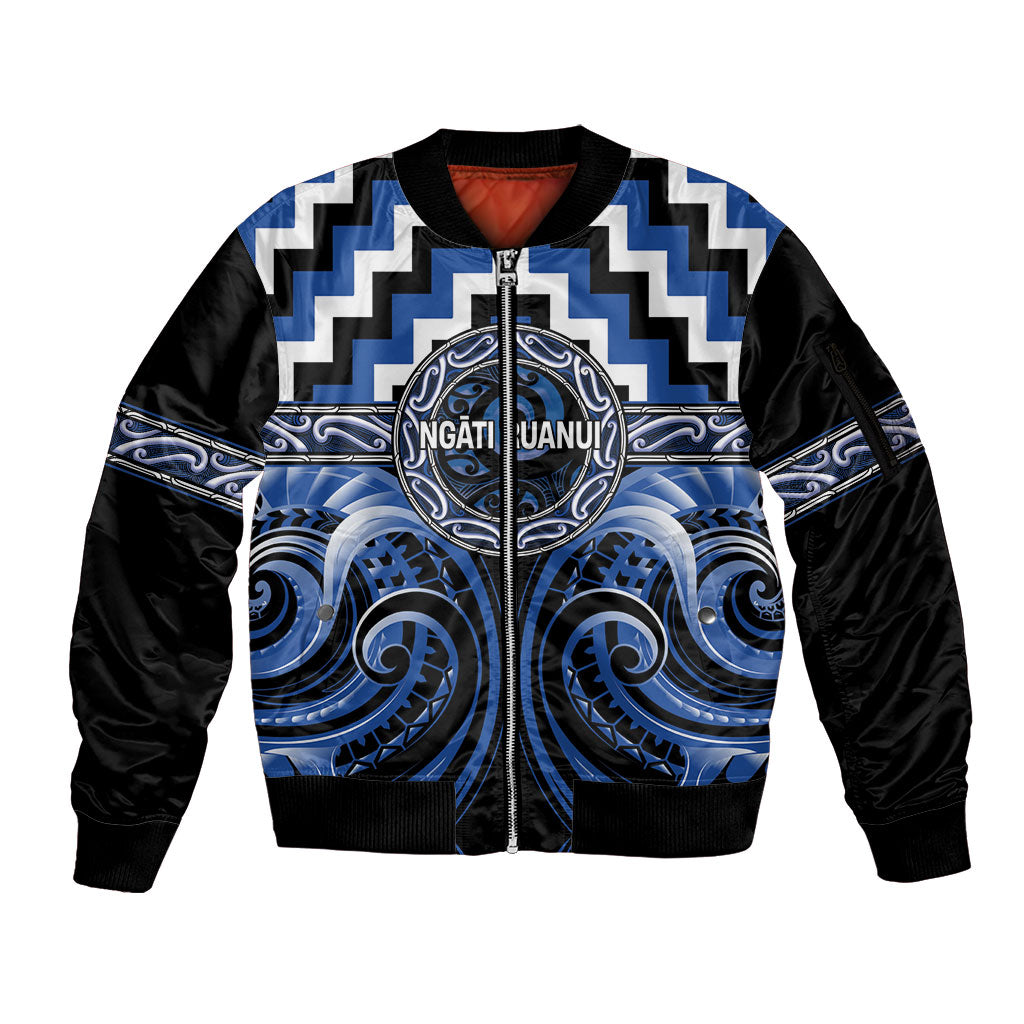 Aotearoa Ngati Ruanui Personalised Sleeve Zip Bomber Jacket Maori Iwi Poutama Puhoro Tattoo LT14 Unisex Blue - Polynesian Pride
