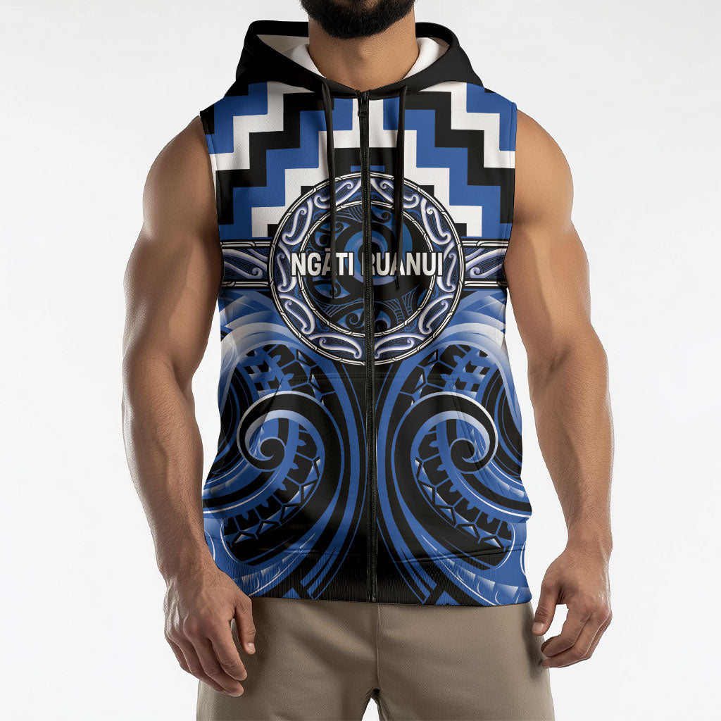 Aotearoa Ngati Ruanui Personalised Sleeveless Zip Hoodie Maori Iwi Poutama Puhoro Tattoo LT14 - Polynesian Pride
