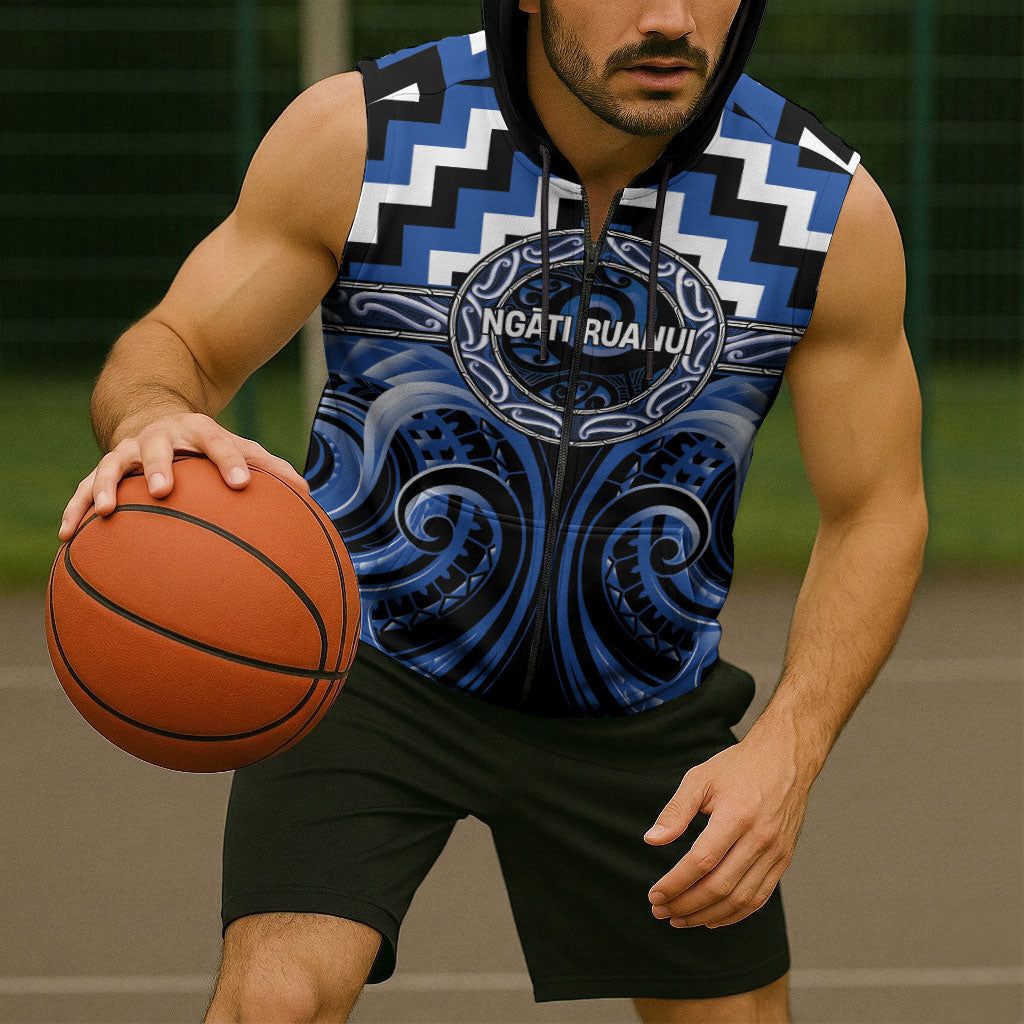 Aotearoa Ngati Ruanui Personalised Sleeveless Zip Hoodie Maori Iwi Poutama Puhoro Tattoo LT14 - Polynesian Pride