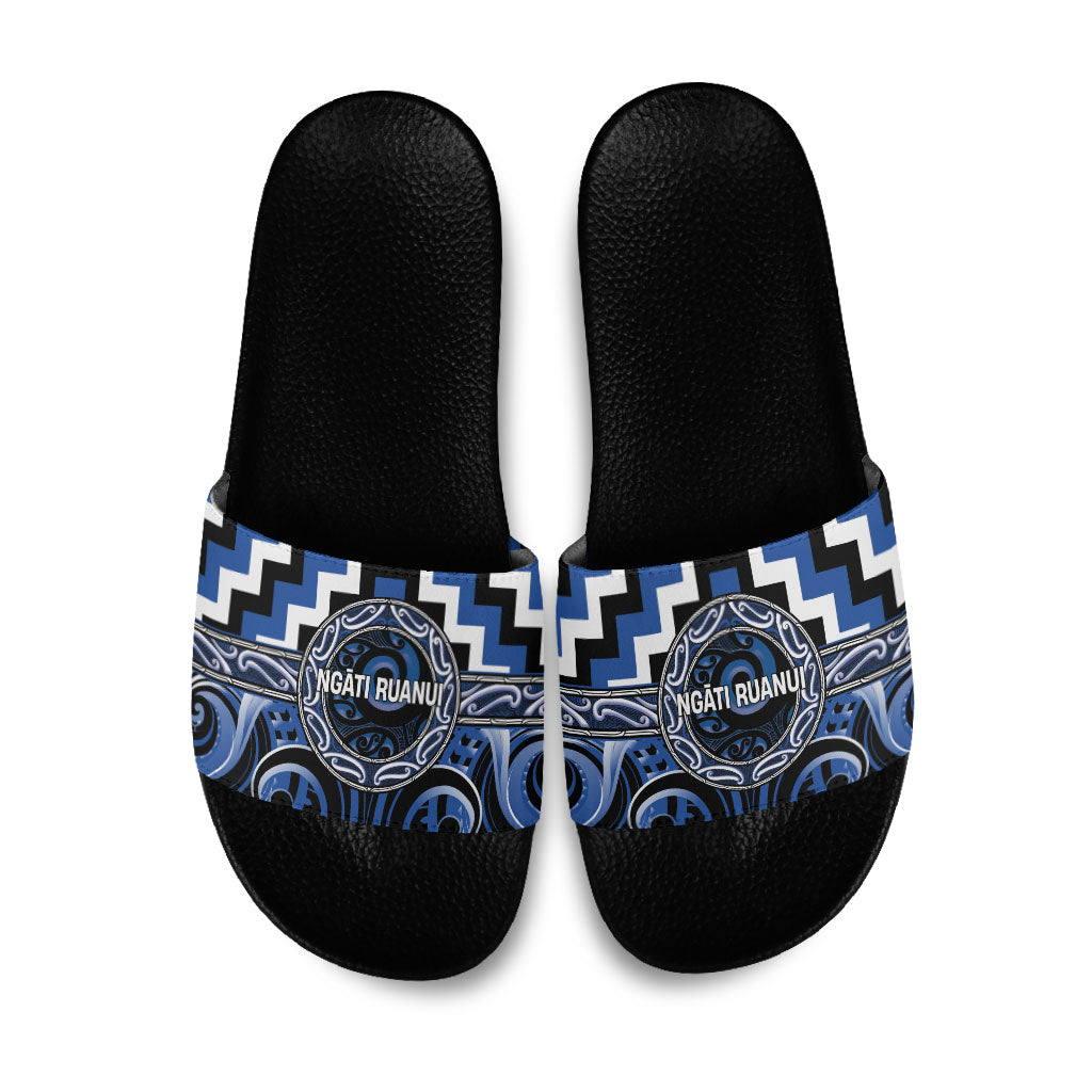 Aotearoa Ngati Ruanui Slide Sandals Maori Iwi Poutama Puhoro Tattoo LT14 Blue - Polynesian Pride