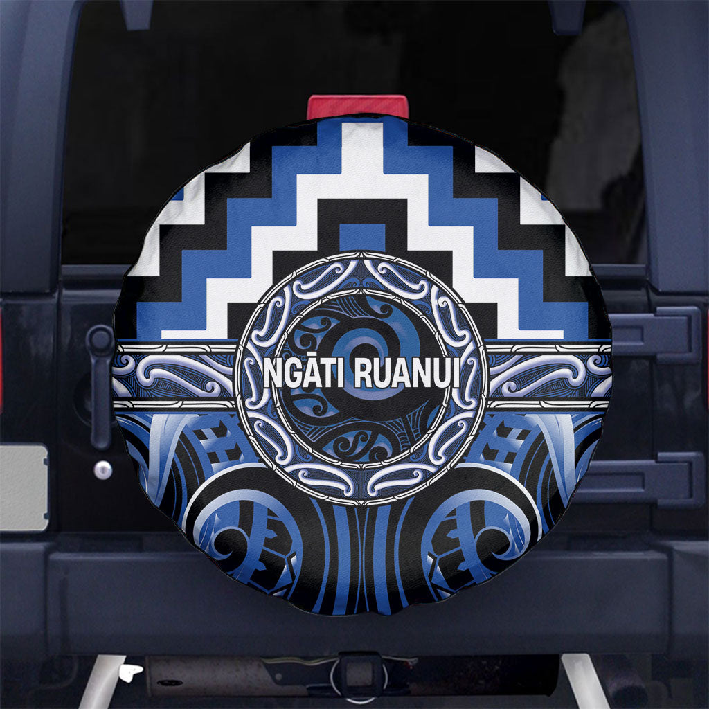 Aotearoa Ngati Ruanui Spare Tire Cover Maori Iwi Poutama Puhoro Tattoo LT14 No hole Blue - Polynesian Pride