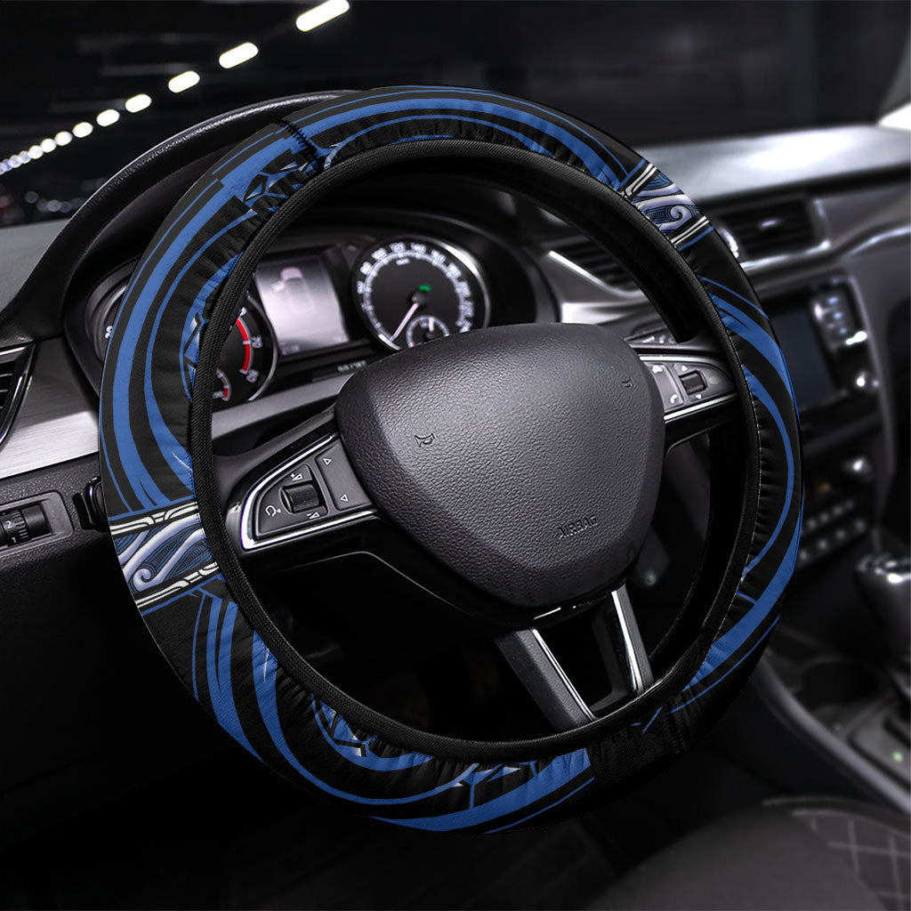 Aotearoa Ngati Ruanui Steering Wheel Cover Maori Iwi Poutama Puhoro Tattoo LT14 Universal Fit Blue - Polynesian Pride