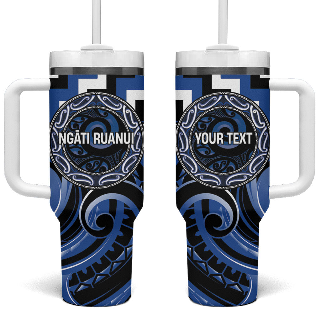 Aotearoa Ngati Ruanui Personalised Tumbler With Handle Maori Iwi Poutama Puhoro Tattoo LT14 One Size: 40 oz Blue - Polynesian Pride