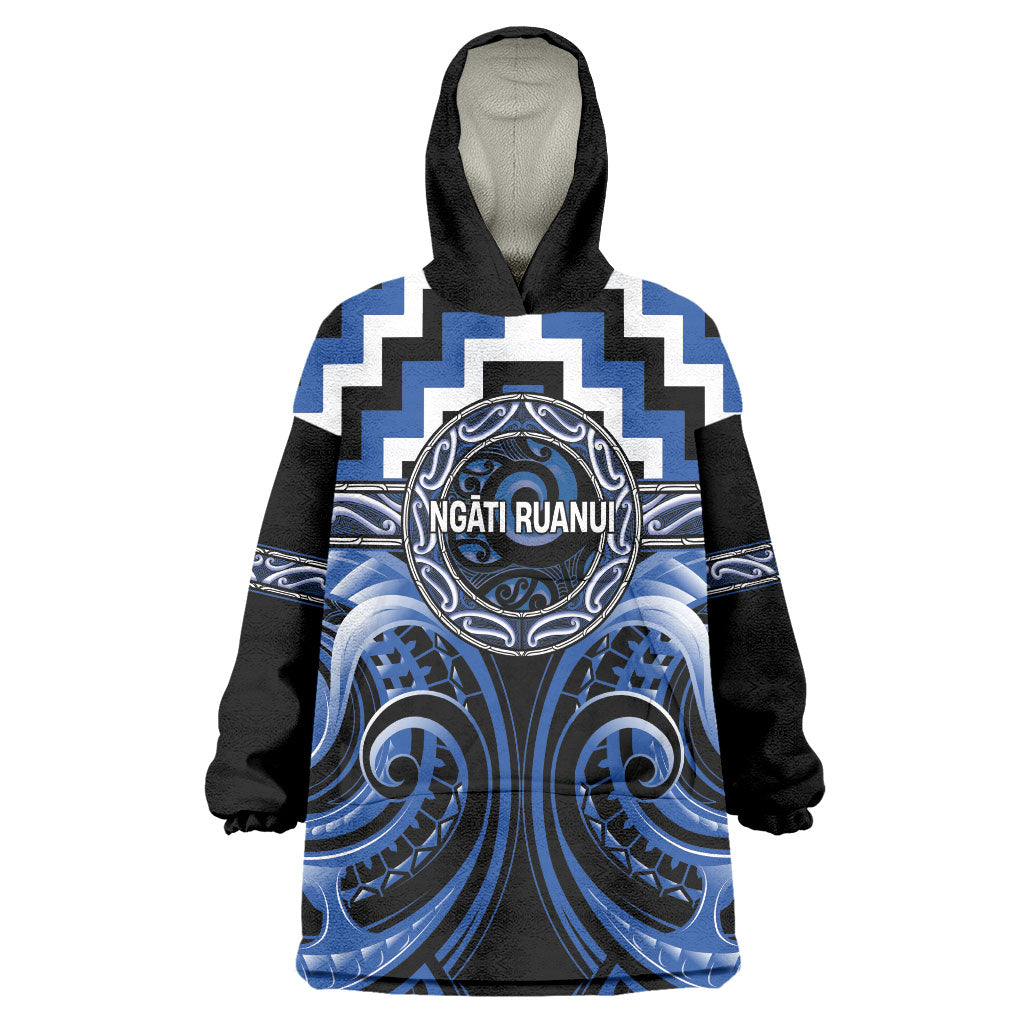 Aotearoa Ngati Ruanui Personalised Wearable Blanket Hoodie Maori Iwi Poutama Puhoro Tattoo LT14 One Size Blue - Polynesian Pride