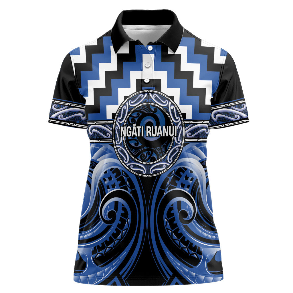 Aotearoa Ngati Ruanui Personalised Women Polo Shirt Maori Iwi Poutama Puhoro Tattoo LT14 Female Blue - Polynesian Pride